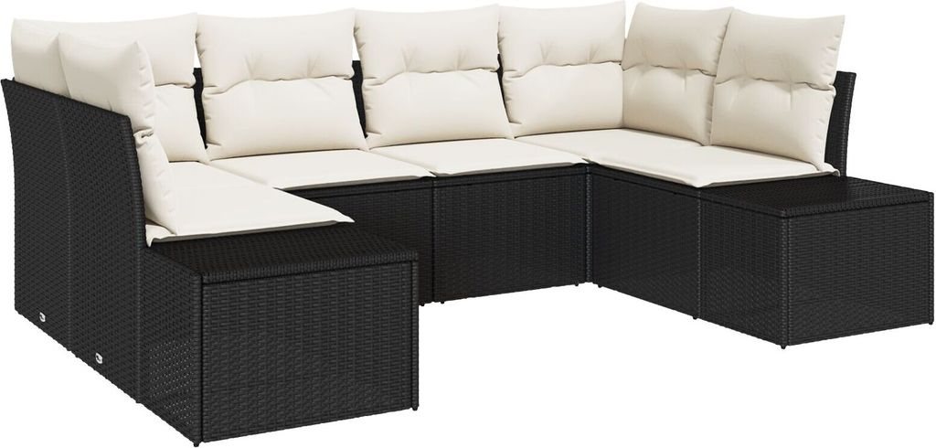 Möbel 6-teiliges Garten Sofa Set mit Kissen Schwarz Poly Rattan - Gartensofas 3355866