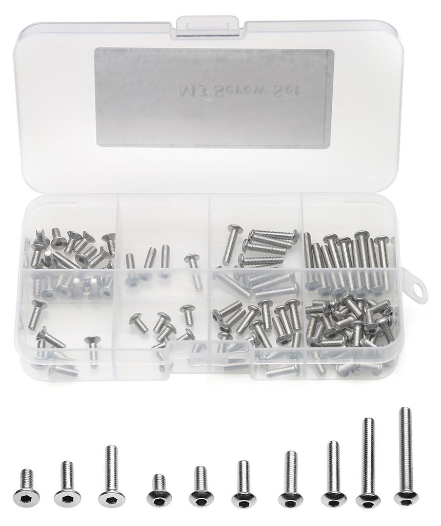 101-teiliges Schraubenset, M3-Schraubensatz aus Edelstahl, Ersatz für TAMIYA XV-02 1/10, Aufbewahrungsbox-Paket für ferngesteuertes Auto