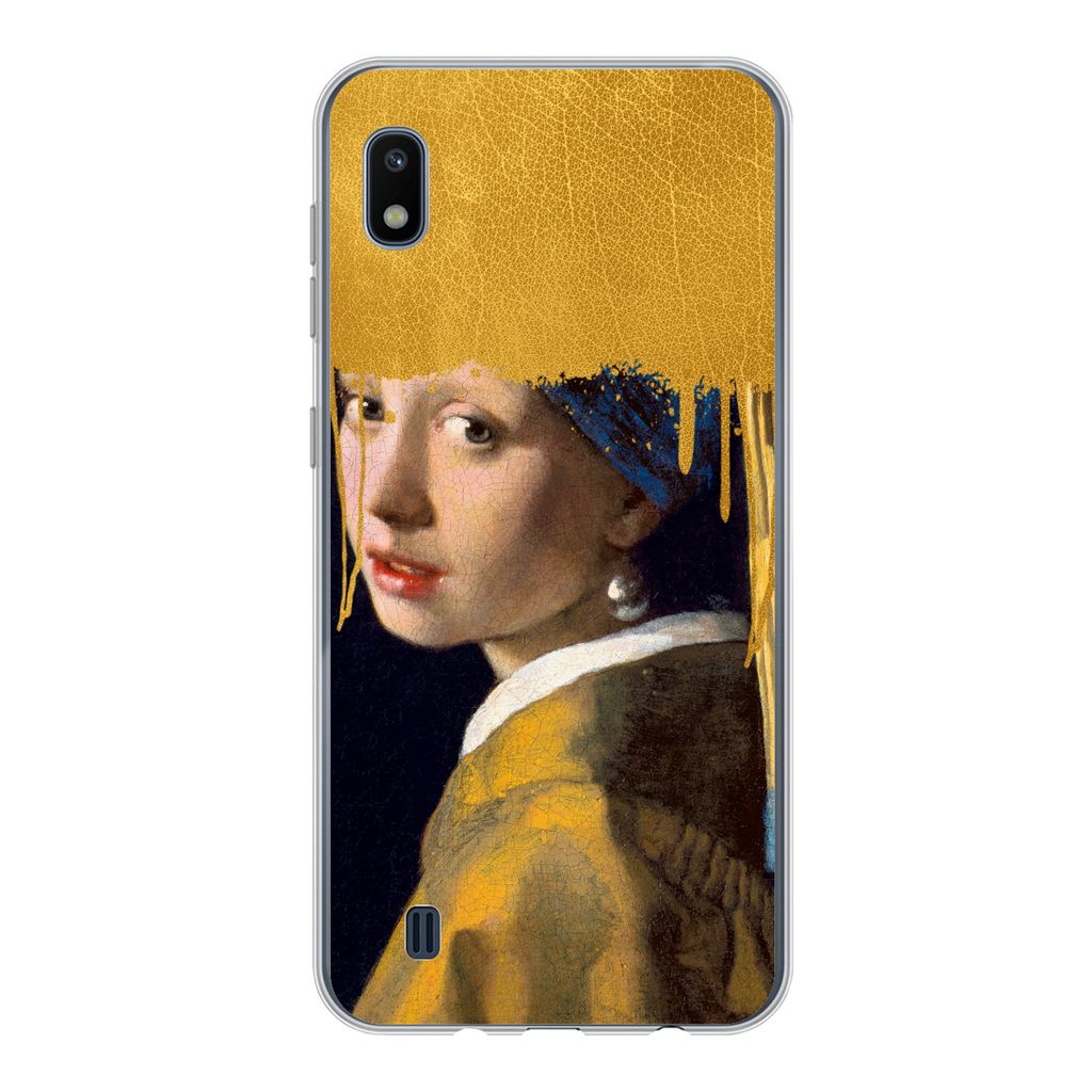 MuchoWow Handyhülle Schutzhülle Hülle für Samsung Galaxy A10 Mädchen mit einem Perlenohrring - Gold - Vermeer Silikon Softcase Handy Hülle ...
