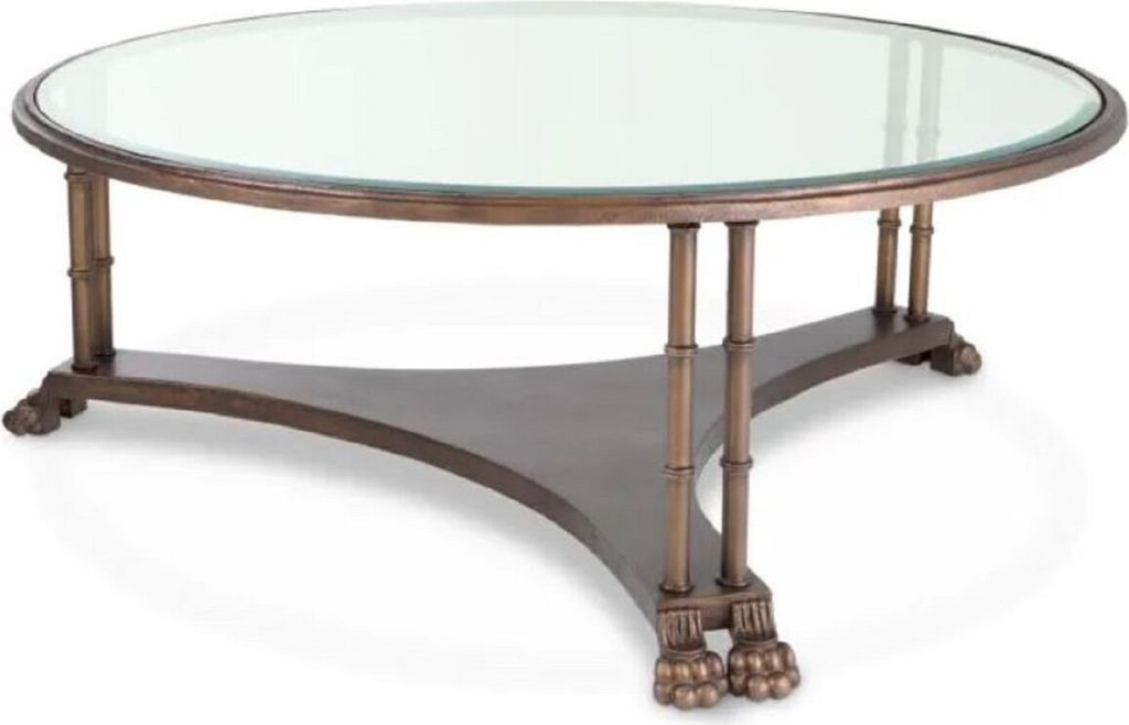 Casa Padrino Luxus Barock Couchtisch mit Glasplatte Bronze Ø 96 x H. 36,5 cm