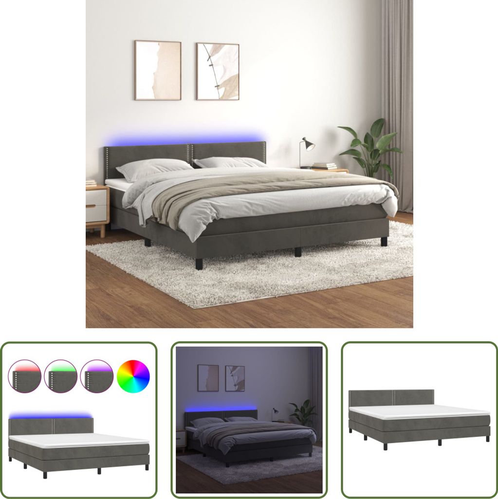 The Living Store Boxspringbett mit Matratze & LED Dunkelgrau 180x200 cm Samt