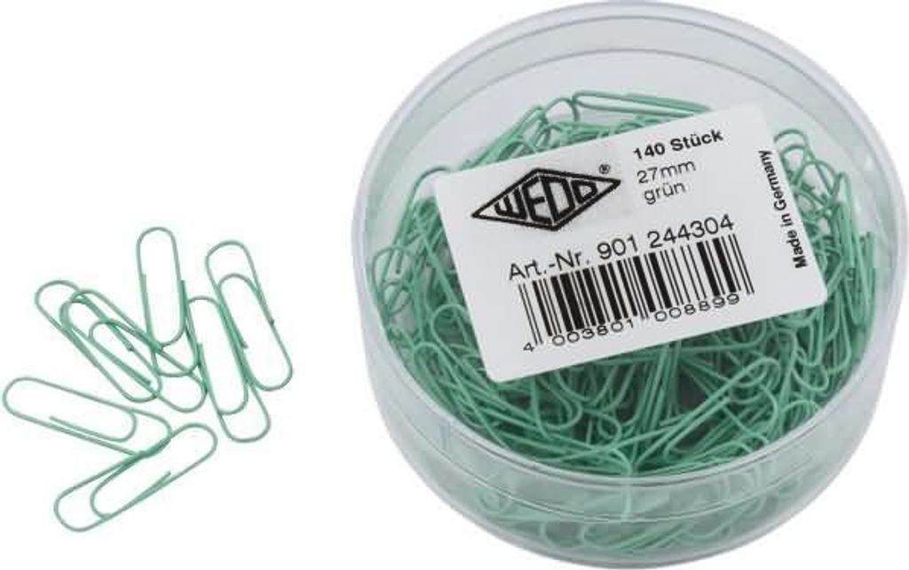 Wedo 901 244304, Metall, Kunststoff, Grün, 27 mm, PVC, 140 Stück(e)