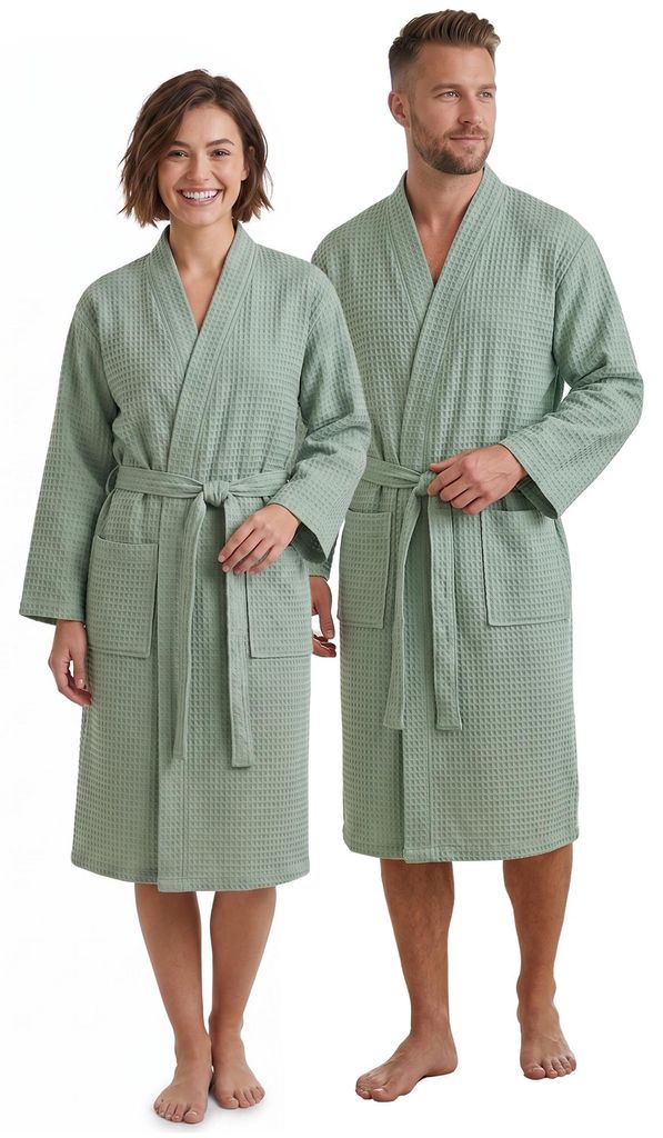 NYVI Bademantel NYVISpa Waffelpique - Uni Saunamantel für Damen & Herren - luftig leichter & atmungsaktiver Morgenmantel aus 100% Baumwolle - Saug...