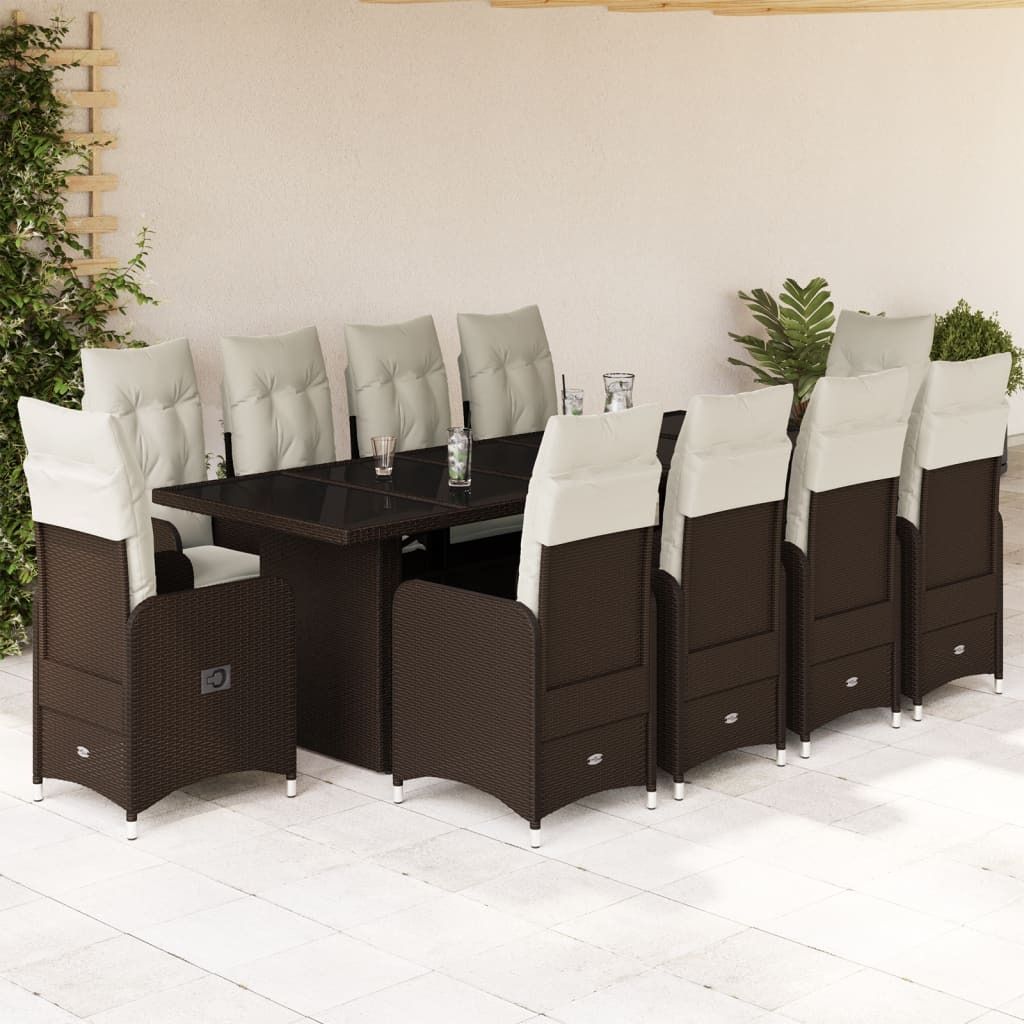Maison Exclusive - 11-tlg. Garten-Bistro-Set mit Kissen Braun Poly Rattan
