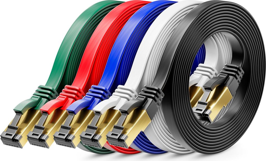 deleyCON 5x 2m CAT 8 Netzwerkkabel Flach (40 Gbit/s, Kupfer) Gigabit Ethernet LAN Cable - Flaches Dünnes Kabel Flachkabel Patchkabel Lang - RJ45 S...