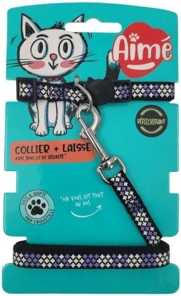 Set Gatto AIMÉ Viola Riflettente: Collare + Guinzaglio Alta Visibilità