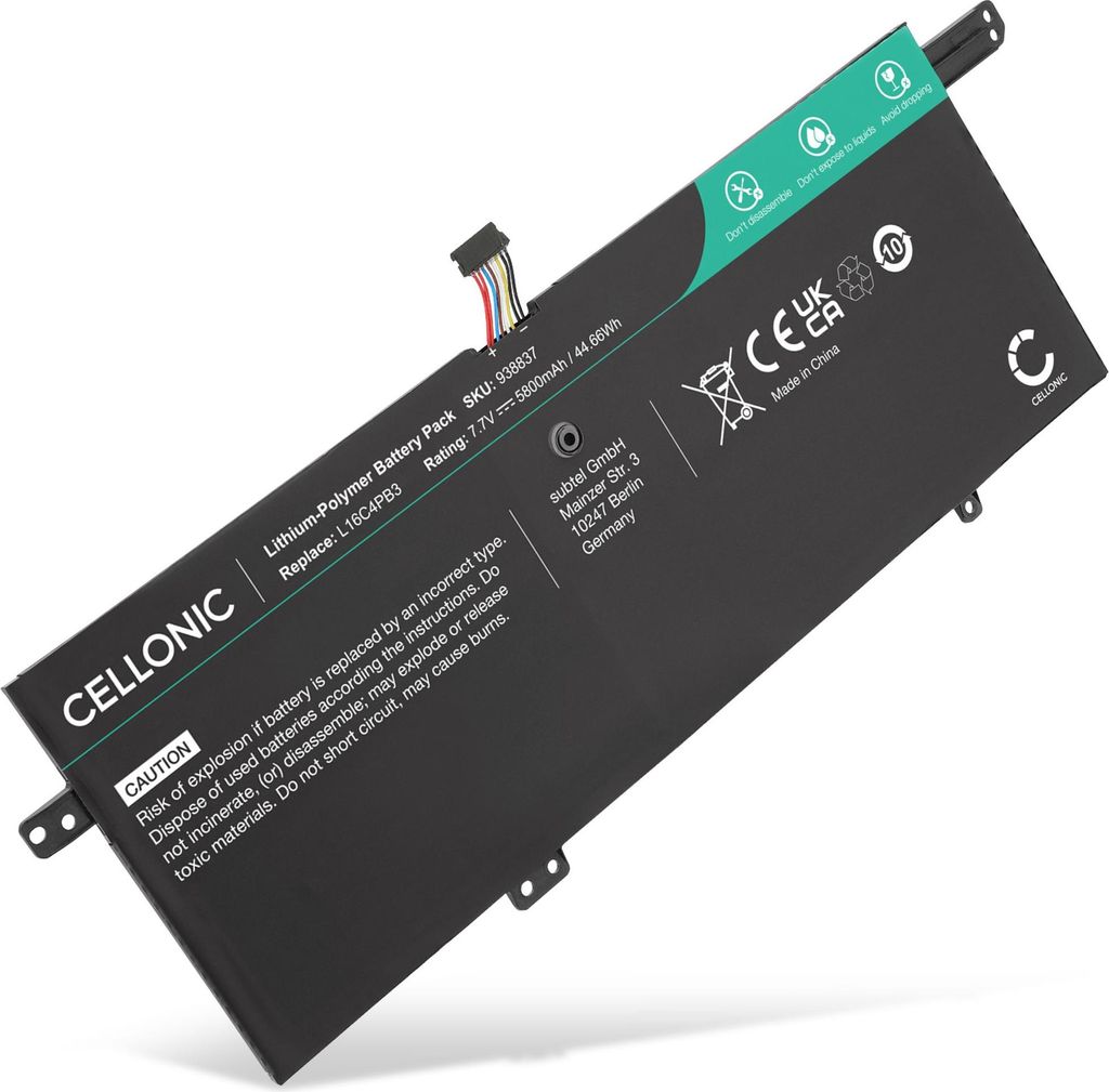 CELLONIC 1x Akku für Notebook Kompatibel mit Lenovo IdeaPad-720s-13IKB, IdeaPad 720S-13ARR, IdeaPad 720S-13IKBR, L16C4PB3 - (5800mAh, 7.7V)