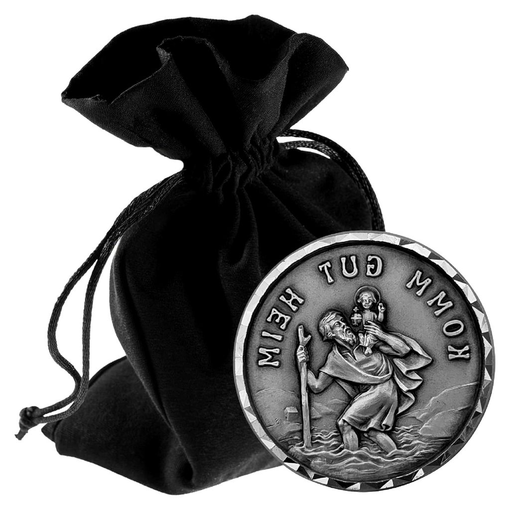 Christophorus Auto-Magnet Ø 3,5 cm – Gesegnete Plakette des Heiligen Christopherus mit Zertifikat – Schutzpatron der Autofahrer – Magnet und...