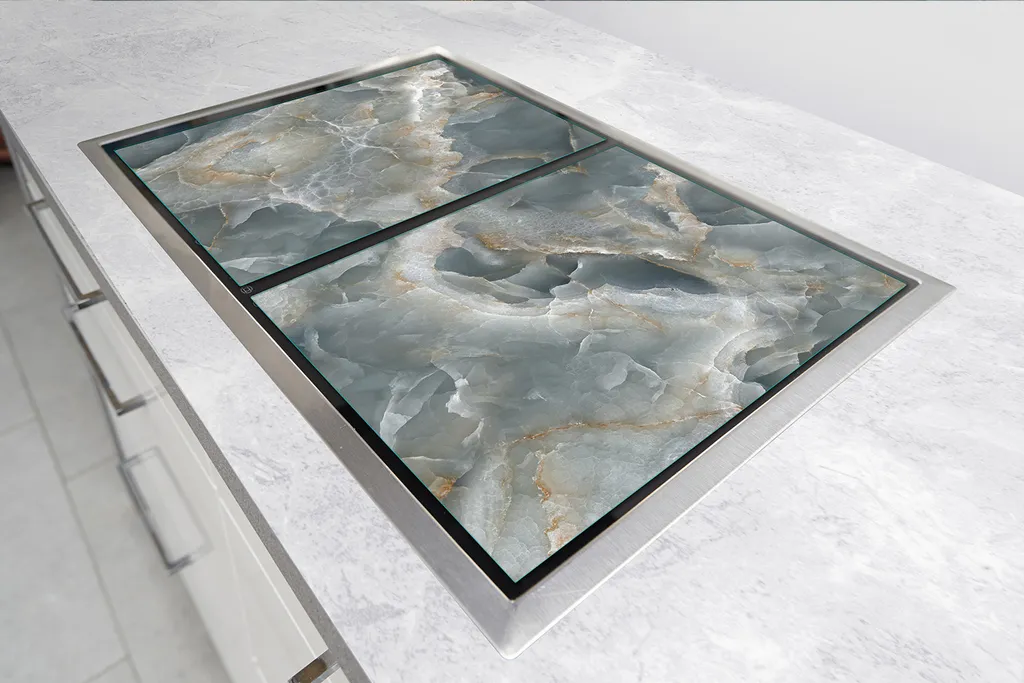 Piastre copri fornelli 2 pezzi 100x52 Copri piano cottura in ceramica tagliere in vetro marmo grigio - 6