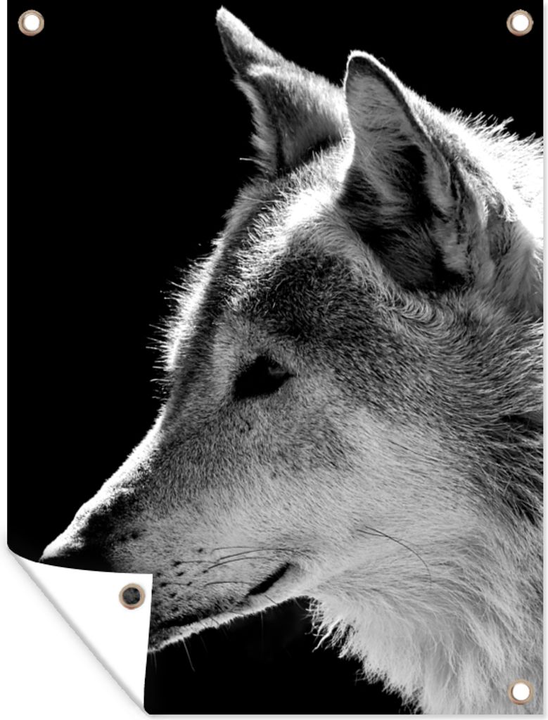 MuchoWow 30x40 cm Outdoor-Poster Gartendeko Sichtschutz Garten Poster für den Garten Wildlife - Wolf - Schwarz - Weiß