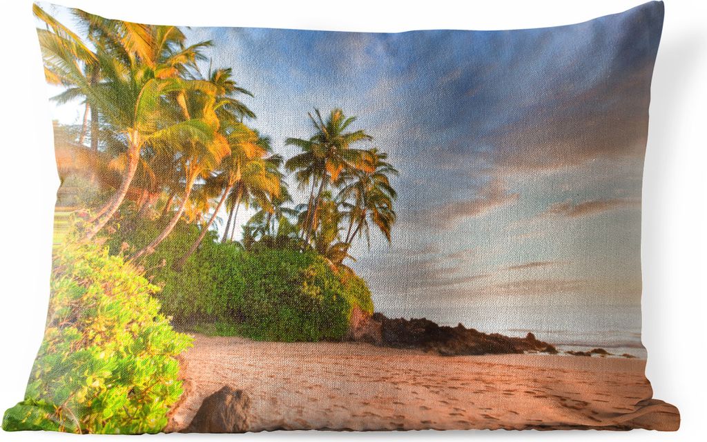 MuchoWow Outdoor Kissen - Schief hängende Palmen am Strand der amerikanischen Insel Hawaii - 50x30 cm - Wetterfest - Lounge Kissen - Sofa kissen...