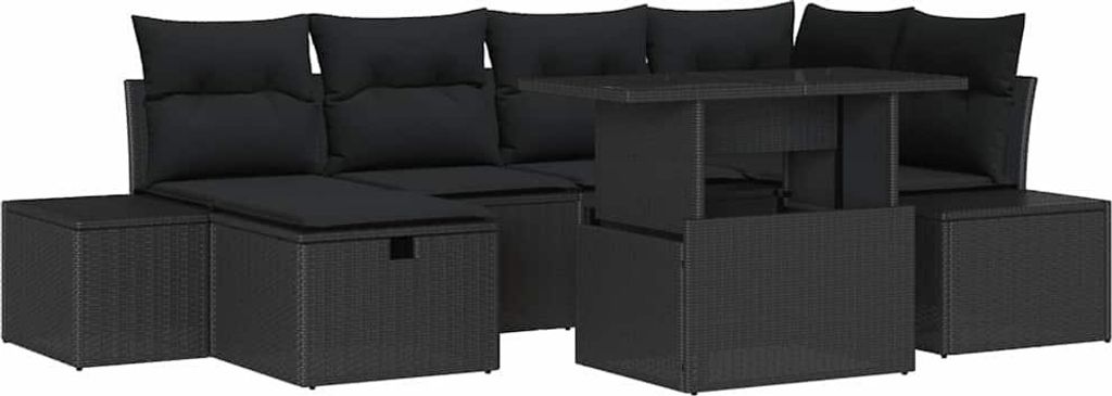 vidaXL Garten-Sofa-Set 7 pcs Schwarz Poly-Rattan