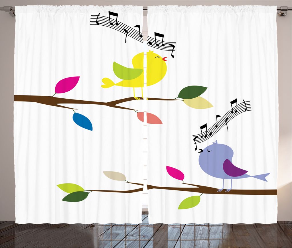 ABAKUHAUS Vögel Rustikaler Gardine, Bunte Mascots Singen, Schlafzimmer Kräuselband Vorhang mit Schlaufen und Haken, 280 x 245 cm, Mehrfarbig