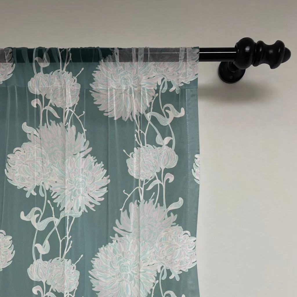 ABAKUHAUS Arazzo floreale, disegnato a mano con fiori stilizzati in stile retrò, tessuto in raso setoso per soggiorno e camera da letto, 210 cm x 274 cm, blu pallido e verde acqua scuro - 2