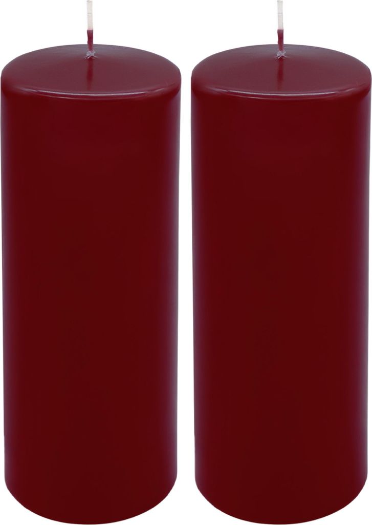 Laternen Kerze 21 x 7 cm bordeaux unparfümiert - 2er Set - XL Stumpenkerze mit 80 Stunden Brenndauer