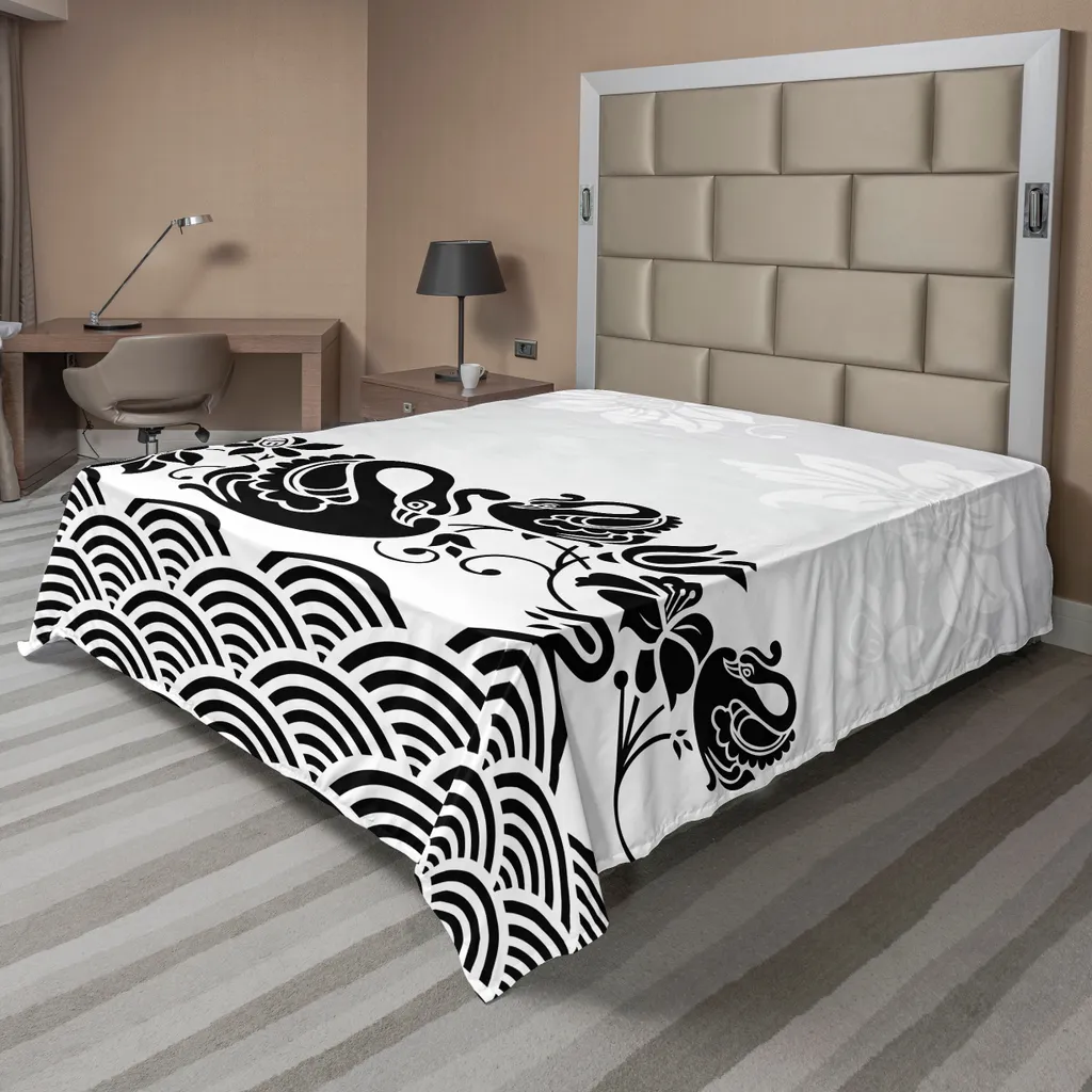 Drap de lit doux et confortable imprimé cygnes noirs et vagues