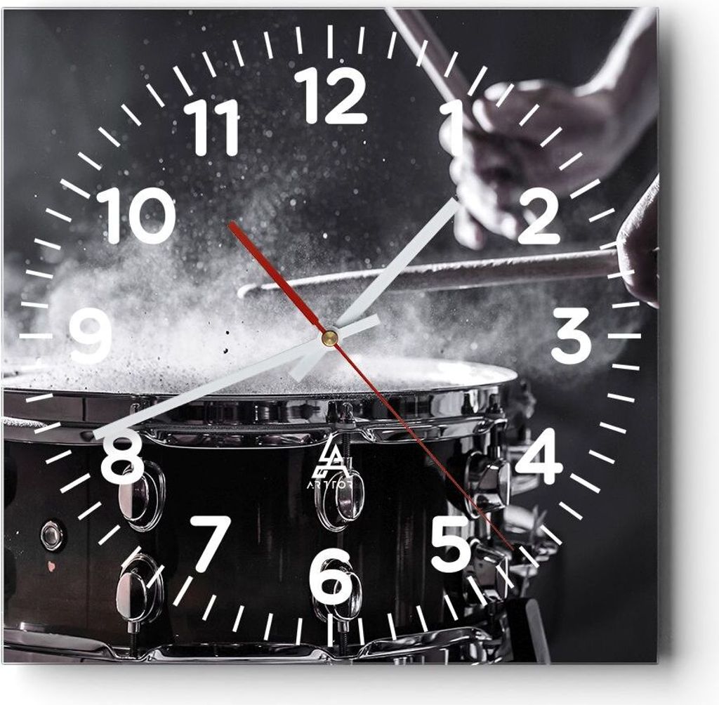 Wanduhr - Quadrat - Glasuhr - Trommel Staub Trommel - 30x30cm - Schleichendes Uhrwerk - Lautlos - zum Aufhängen bereit - Dekoration Modern - Wandd...
