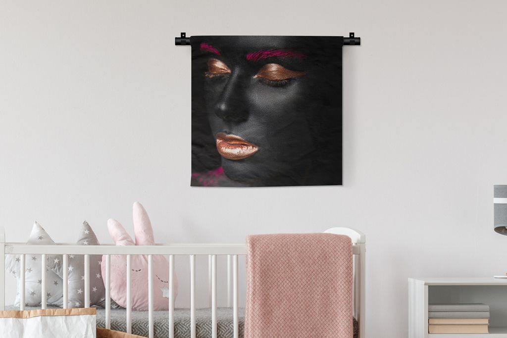 MuchoWow Wandteppich Wandbehang Frau - Rosa - Kupfer 60x60 cm Tapisserie Dekoration Wandtuch - Dekorationen - Wand Decke