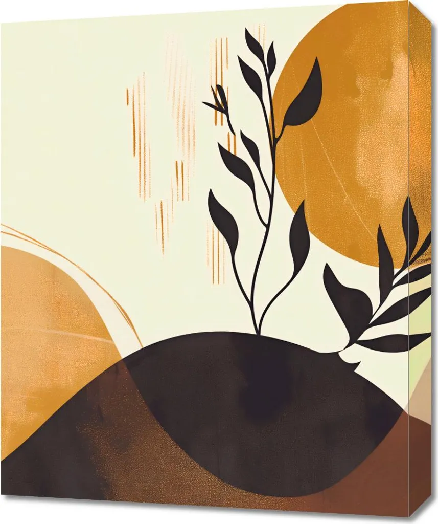 Tableau Décoratif 50x60 cm Soleil Doré et Branche Noire Style Moderne