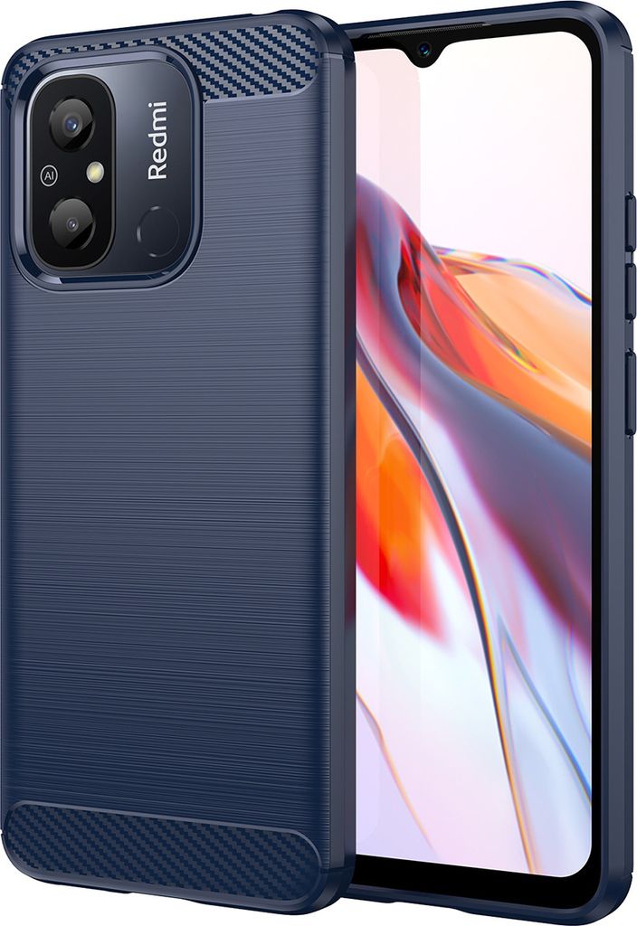 Redmi 12C Hülle, Carbon-Faser TPU Silikon Stoßfest Schutzhülle für Xiaomi Redmi 12C Blau