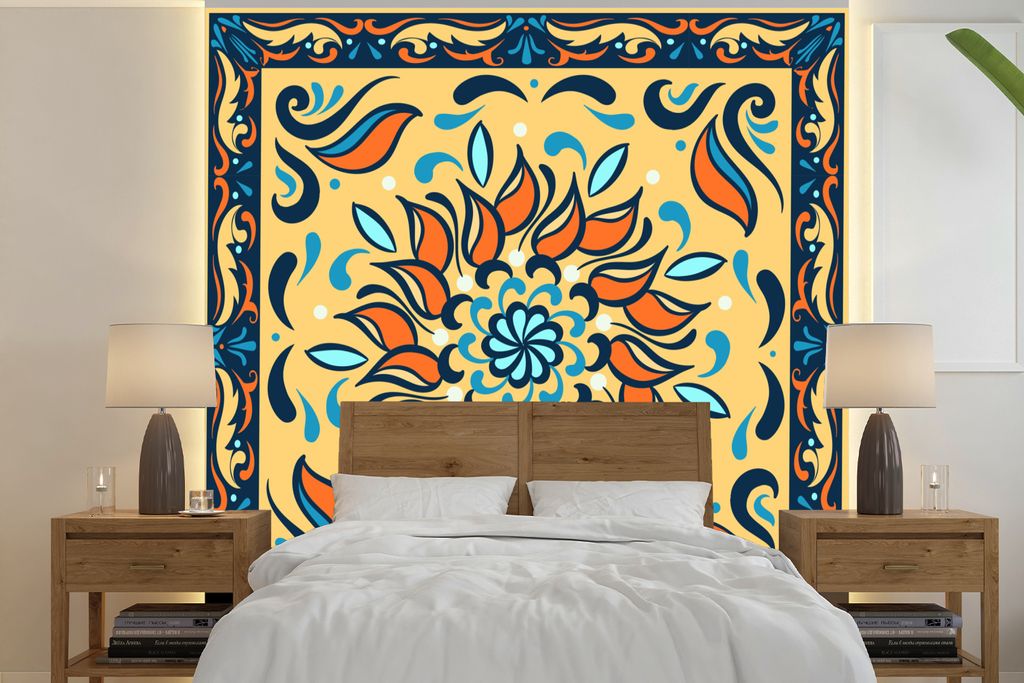 MuchoWow Fototapete für Wohnzimmer oder Schlafzimmer Wandtapete Vinyl Motivtapete Sonnenblumen - Rahmen - Quadratisch - 260x260 cm - Papiertapeten