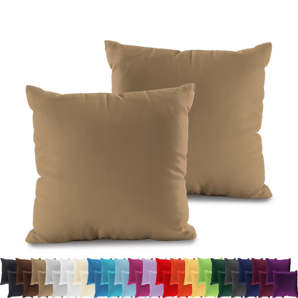 2er PACK JERSEY Kissenbezüge 100% Baumwolle Kissenhülle 160 Gr/m², in Größe: 40x40 cm, in Farbe: Beige