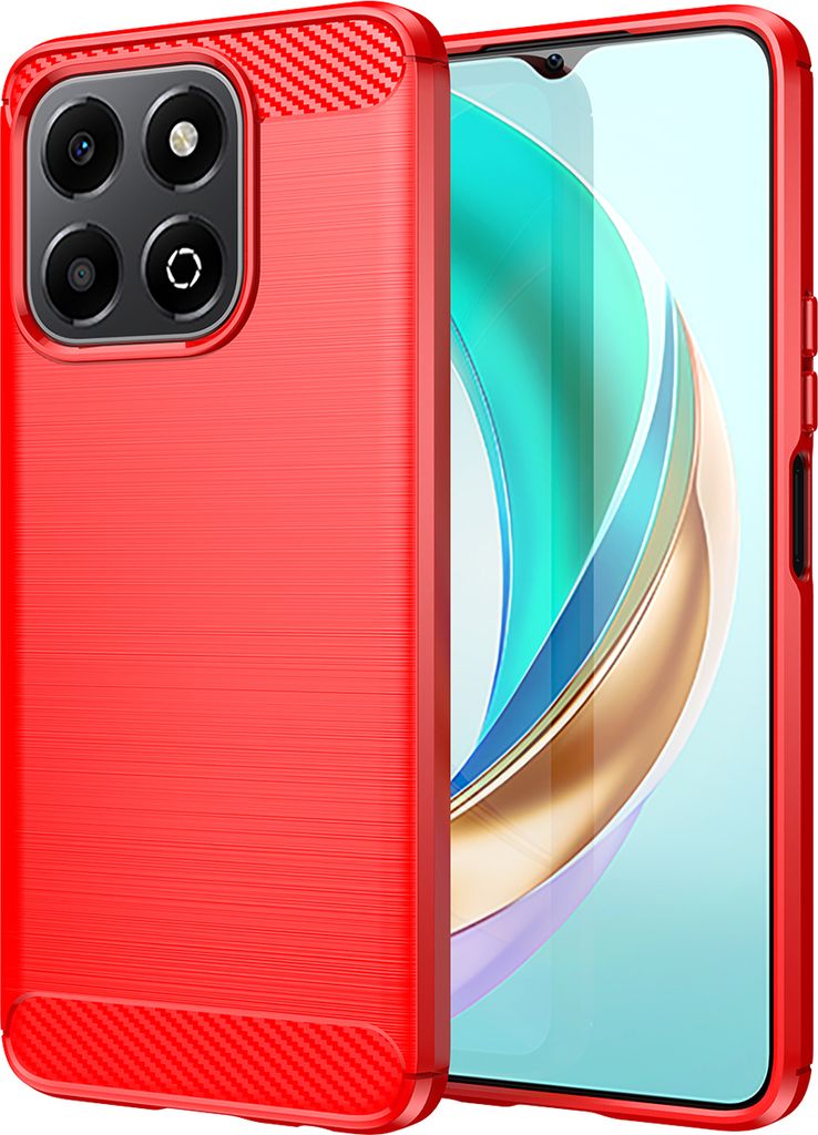 Hülle für Honor X6B Carbon-Faser Weich TPU Silikon Stoßfest Handyhülle Rot
