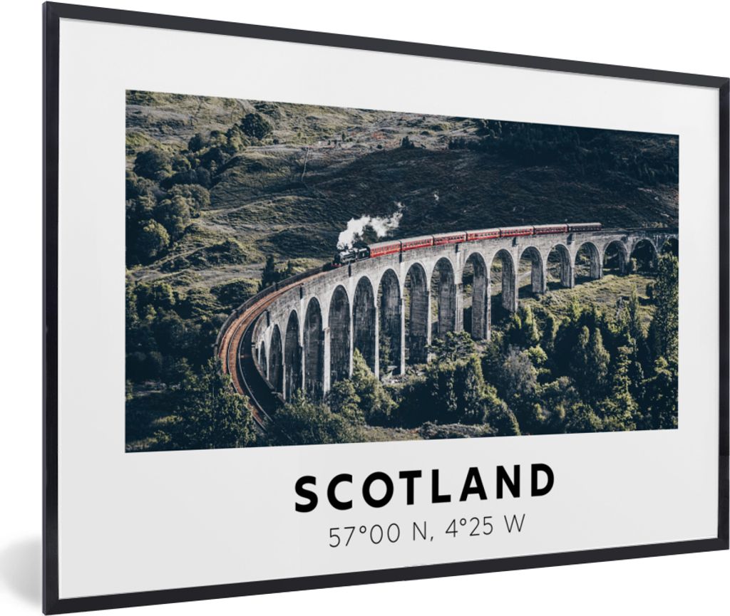 MuchoWow Gerahmtes Poster Schottland - Zug - Vintage - Brücke 90x60 cm - Poster mit Schwarzem Bilderrahmen Wandposter Rahmen Foto Bilder - Fotor...
