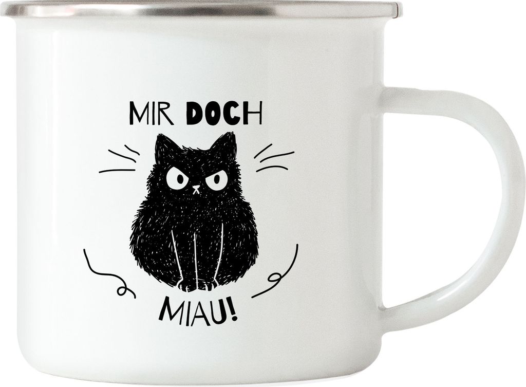 Mir Doch Miau Emaille Tasse mit Katzen und Herzen Motiv für Katzenliebhaber Katzenliebe Mieze Büsi
