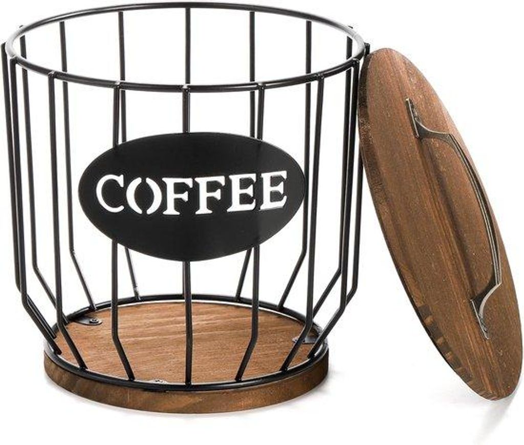 Kaffeehalter mit Abdeckungen – Große Kapazität K-Cup Halter mit Ruhigem Holzboden, Schwarzer Kabel Kaffee Aufbewahrungsbox für Küchenarbeitsp...