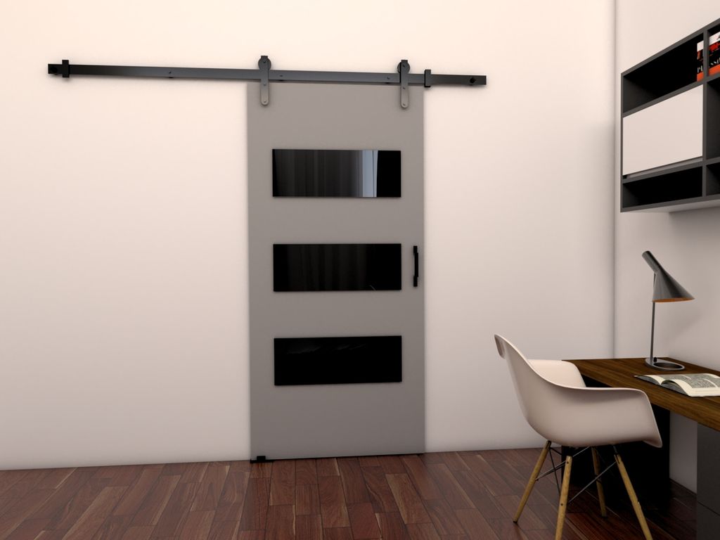 Minio, Schiebetür "LIFT", Zimmertür, 86 cm, schwarze decorative Elemente, Grau