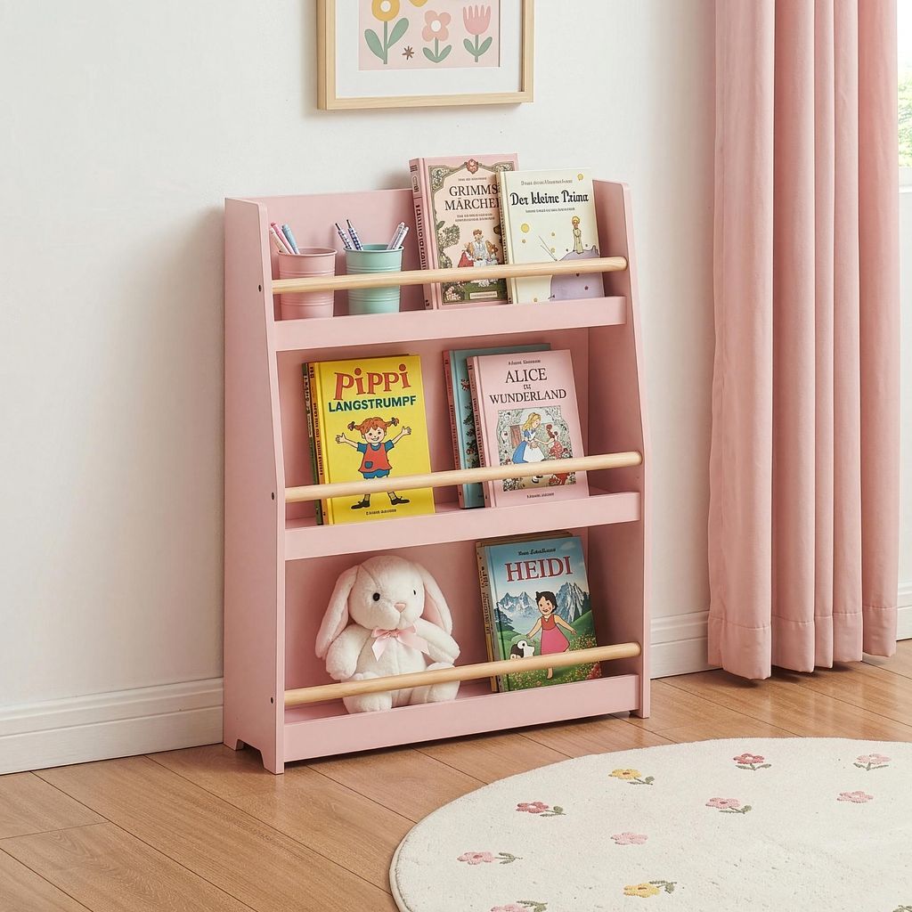 Kinder-Bücherregal 'Virer' mit 3 Ebenen 78 x 60 x 18 cm Rosa