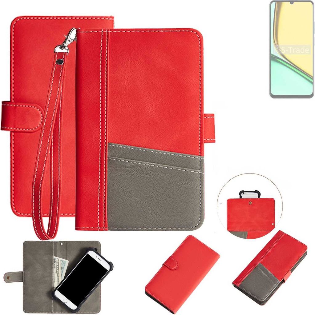 K-S-Trade Handy Schutzhülle für Realme C61 Global Hülle Portemonnee Brieftasche Klapphülle Kartenfächer Flip Wallet Case Etui