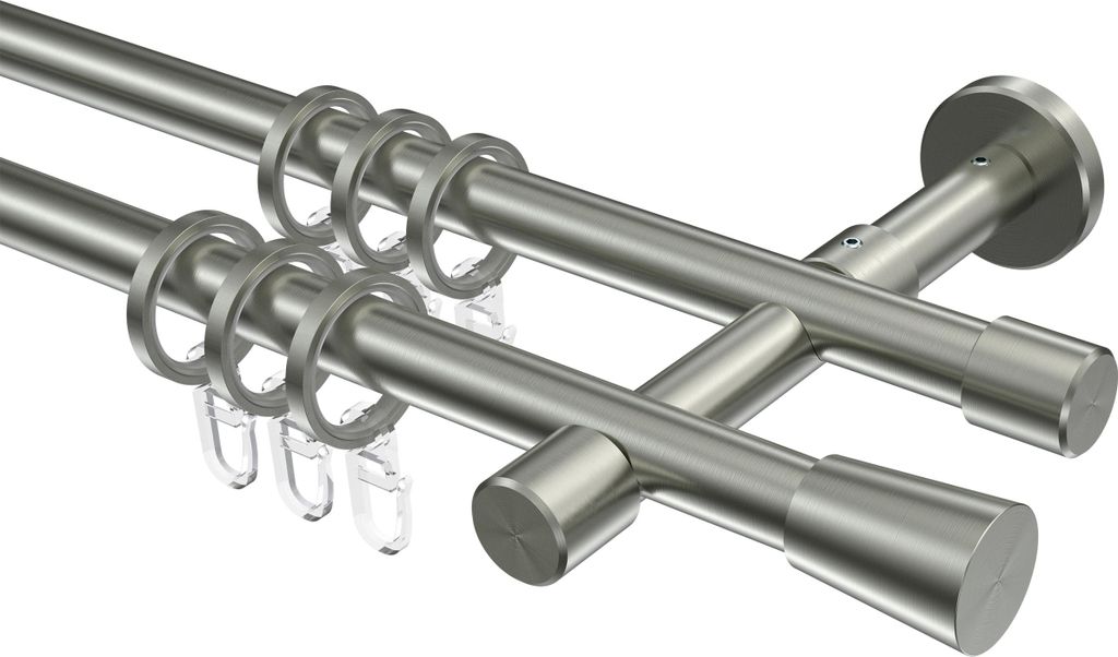 Interdeco Gardinenstange / Vorhangstange Edelstahl-Optik, Typ Sinux Carelli (Konus), 16 mm Ø 2-läufig, 480 cm