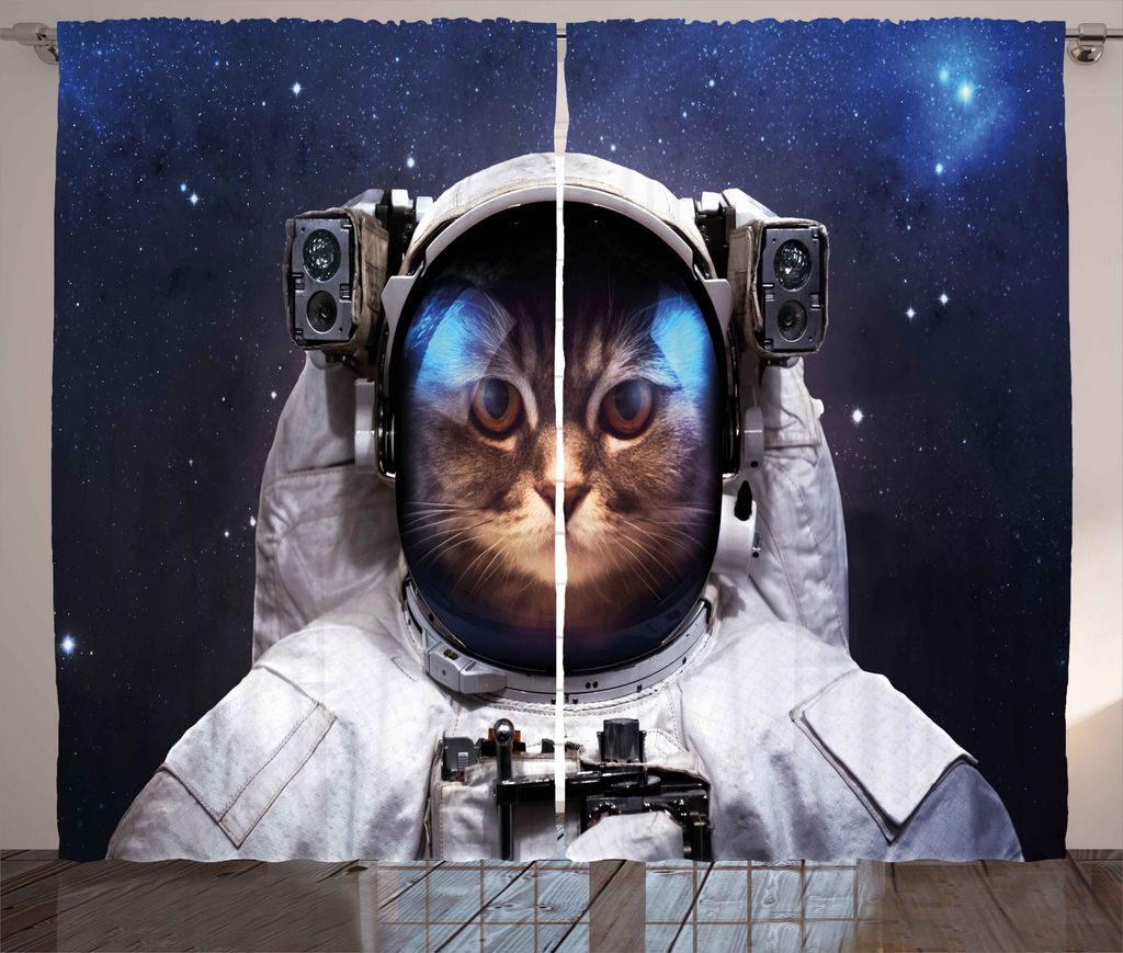 ABAKUHAUS Raum-Katze Rustikaler Gardine, Kitty Anzug in Cosmos, Schlafzimmer Kräuselband Vorhang mit Schlaufen und Haken, 280 x 175 cm, Marineblau...