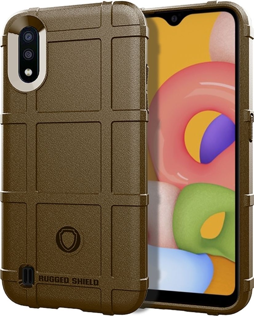 Mobigear Rugged Shield Samsung Galaxy A01 Hülle Flexibles TPU Backcover Stoßfest - Braun