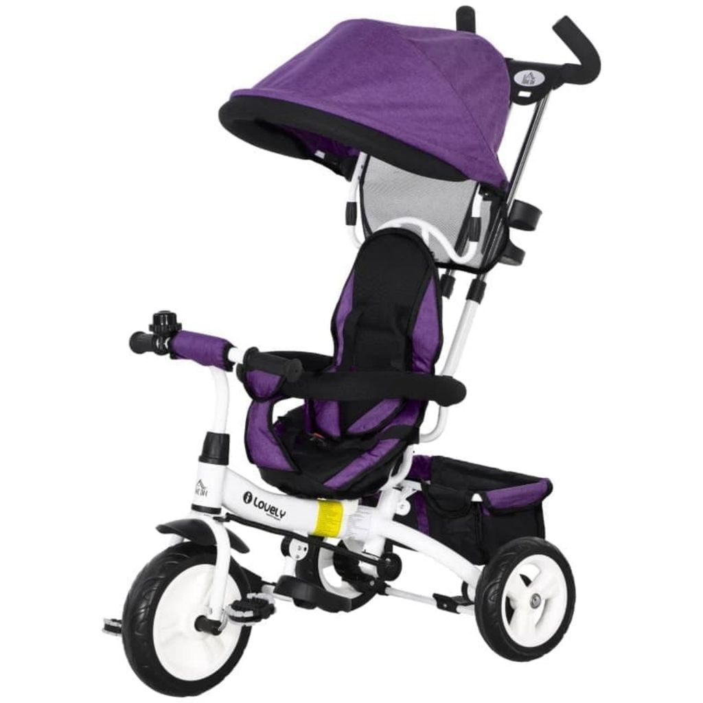 6-in-1 Kinderdreirad(Lila)mit Schiebestange, Dach, Gurt, Ablagekorb, für 1-5 Jahre