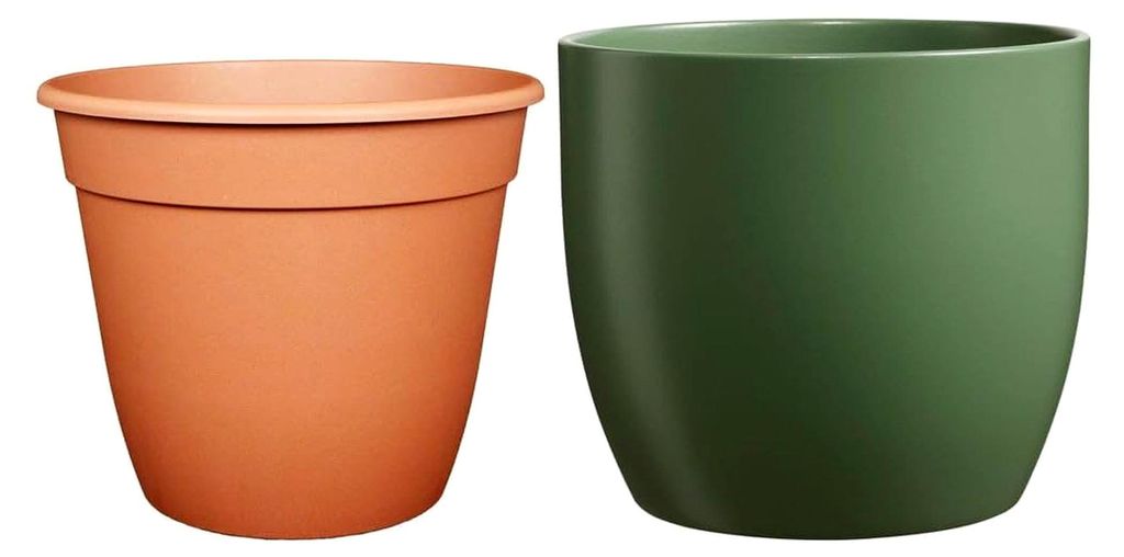 Set - SK Soendgen Keramikübertopf Basel ø21 cm, moosgrün matt und Pflanztopf ø20, hochwertiges Wohnambiente