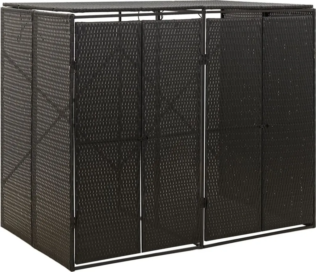 Coffre à poubelles 2 bacs noir 140x80x117 cm en polyrotin résistant