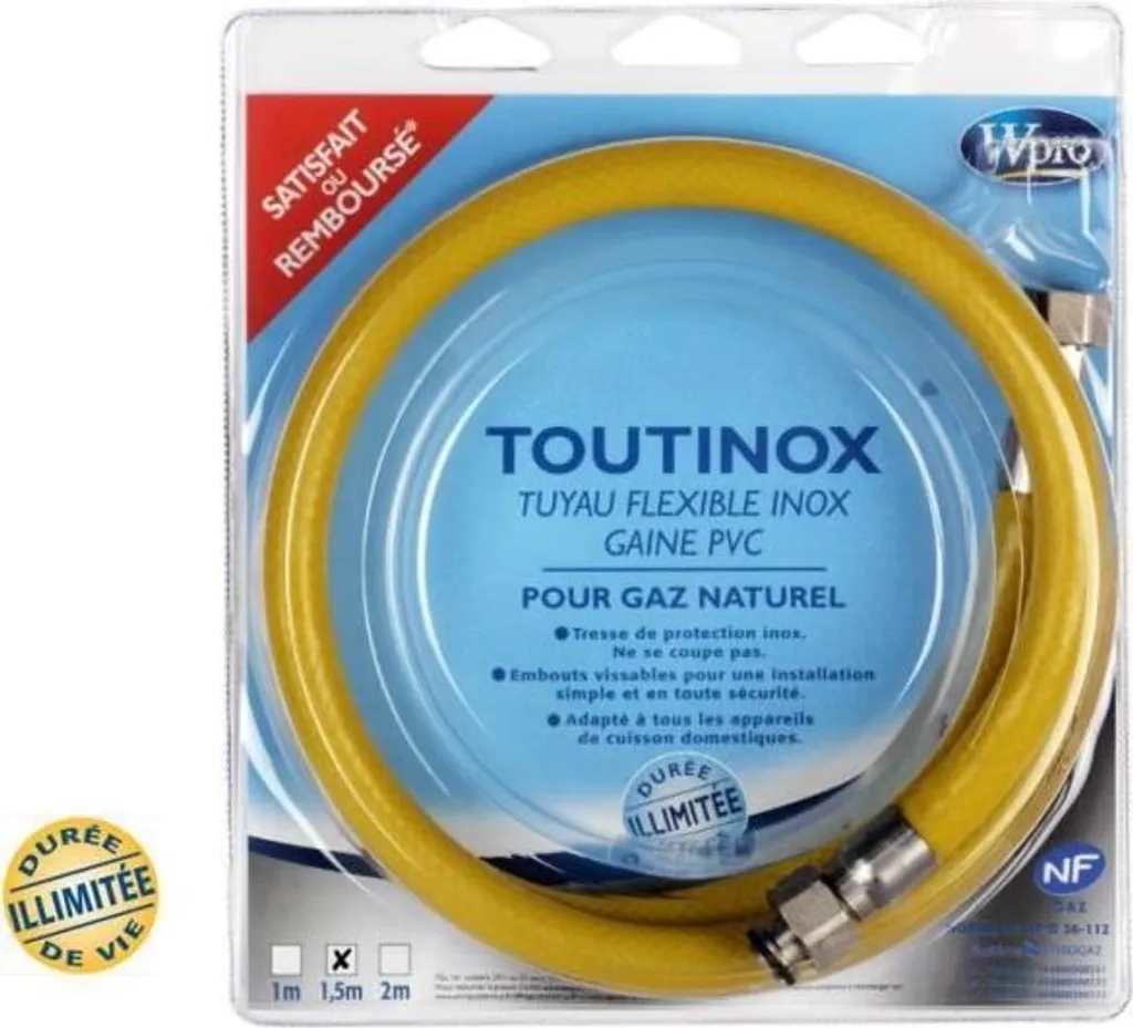 WPRO Tuyau Gaz Naturel 1.5m 484000000332 - Flexible Gaz de Ville Inox