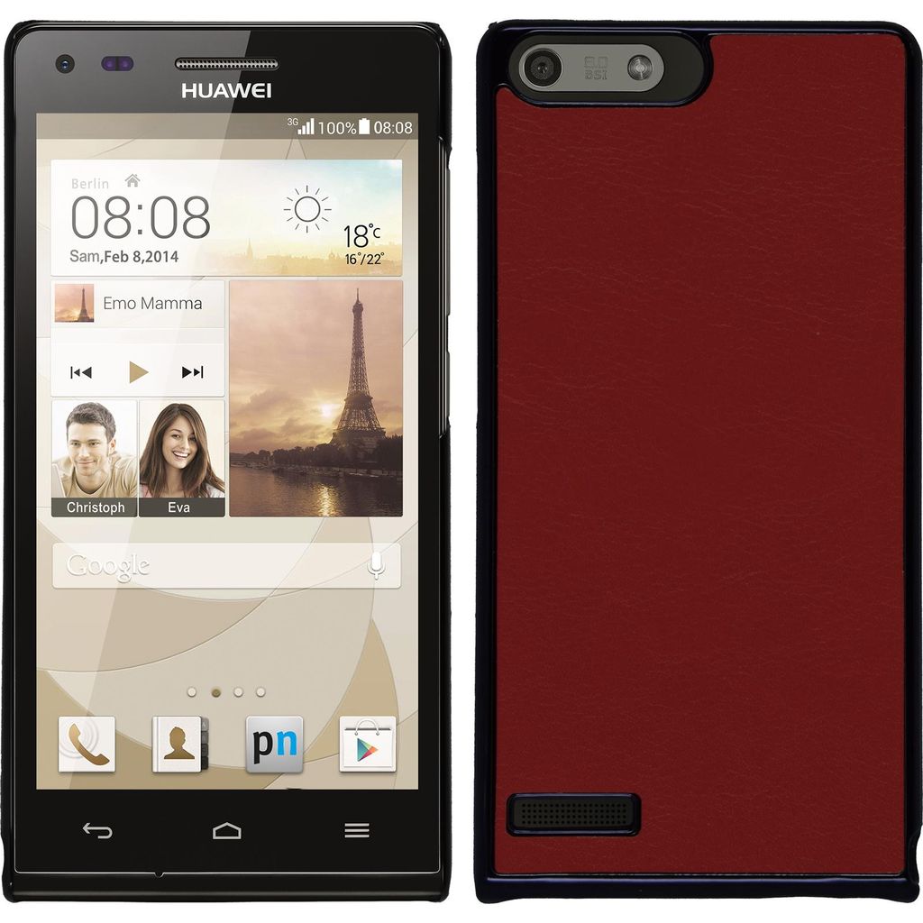 PhoneNatic Case kompatibel mit Huawei Ascend P7 Mini - Hülle rot Lederoptik Hard-case + 2 Schutzfolien