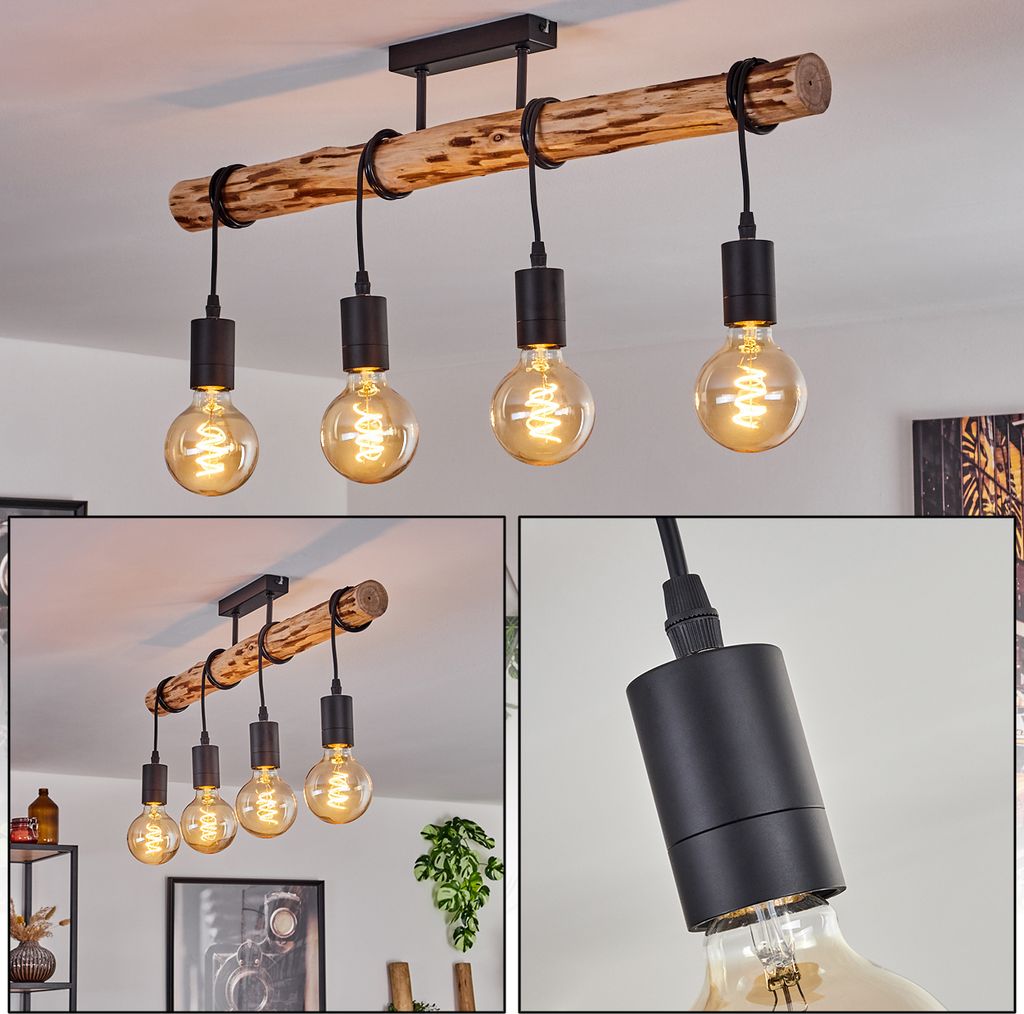 Tubione moderne Deckenlampe aus Holz/Metall in Natur/Schwarz