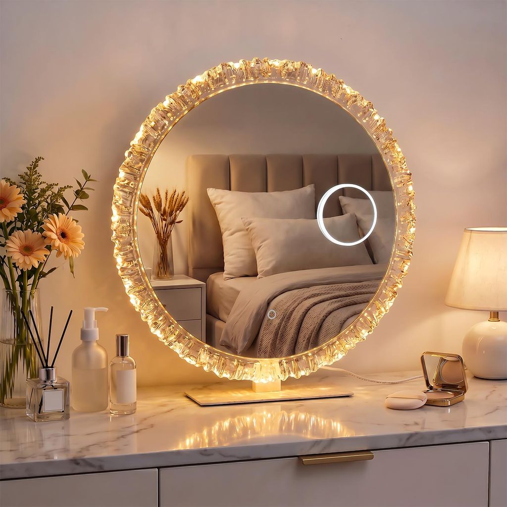 Rund Schminkspiegel mit LED Beleuchtung, 180° Rotation Produktbild 