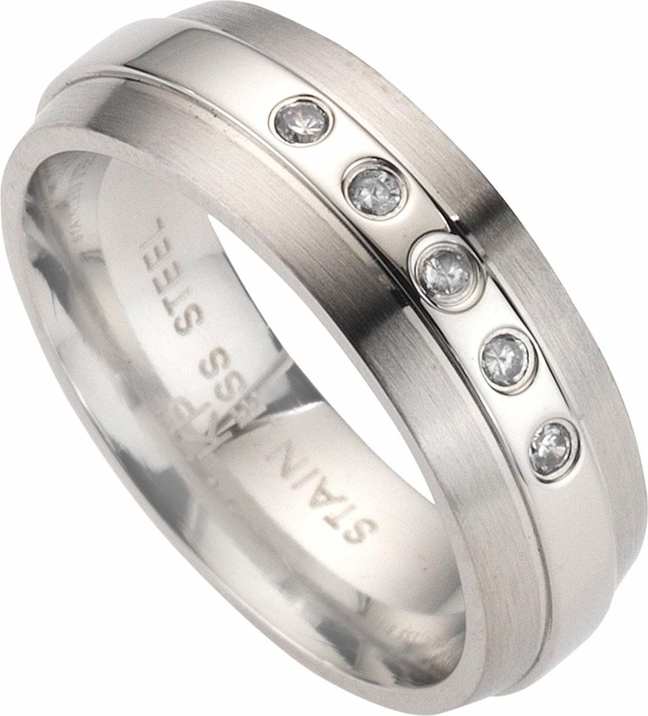 Zeeme Stainless Steel Ring Edelstahl grau 062 (19,7) Kristall weiß 389070001