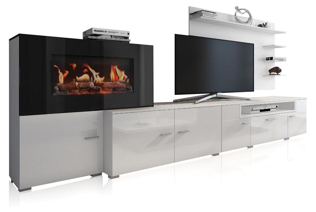 duehome -Salón con mueble de TV y chimenea eléctrica 290 cm Imagen del producto 