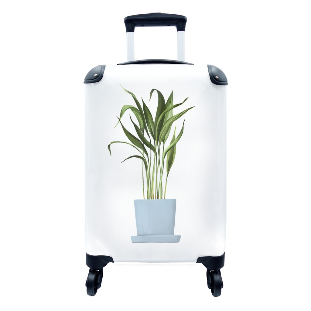 MuchoWow Koffer Handgepäck Trolley Rollkoffer Kleine Reisekoffer mit 4 Rollen - Zimmerpflanze - Blumentopf - Weiß - Cabin Size < 55x40x23 cm & ...
