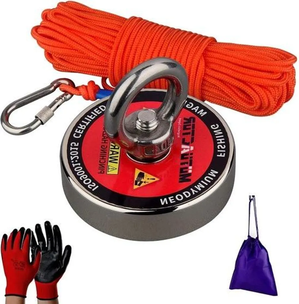 Aimant de pêche néodyme 180 kg de traction pour rivière et canaux