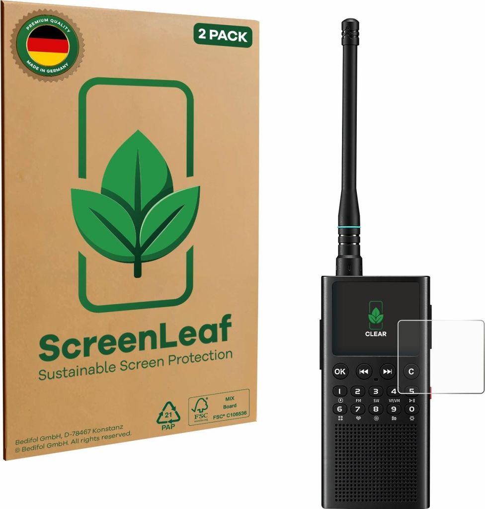 2x ScreenLeaf Schutzfolie für Choyong WT2 nachhaltiger Displayschutz Display Schutz Folie Klar Transparent