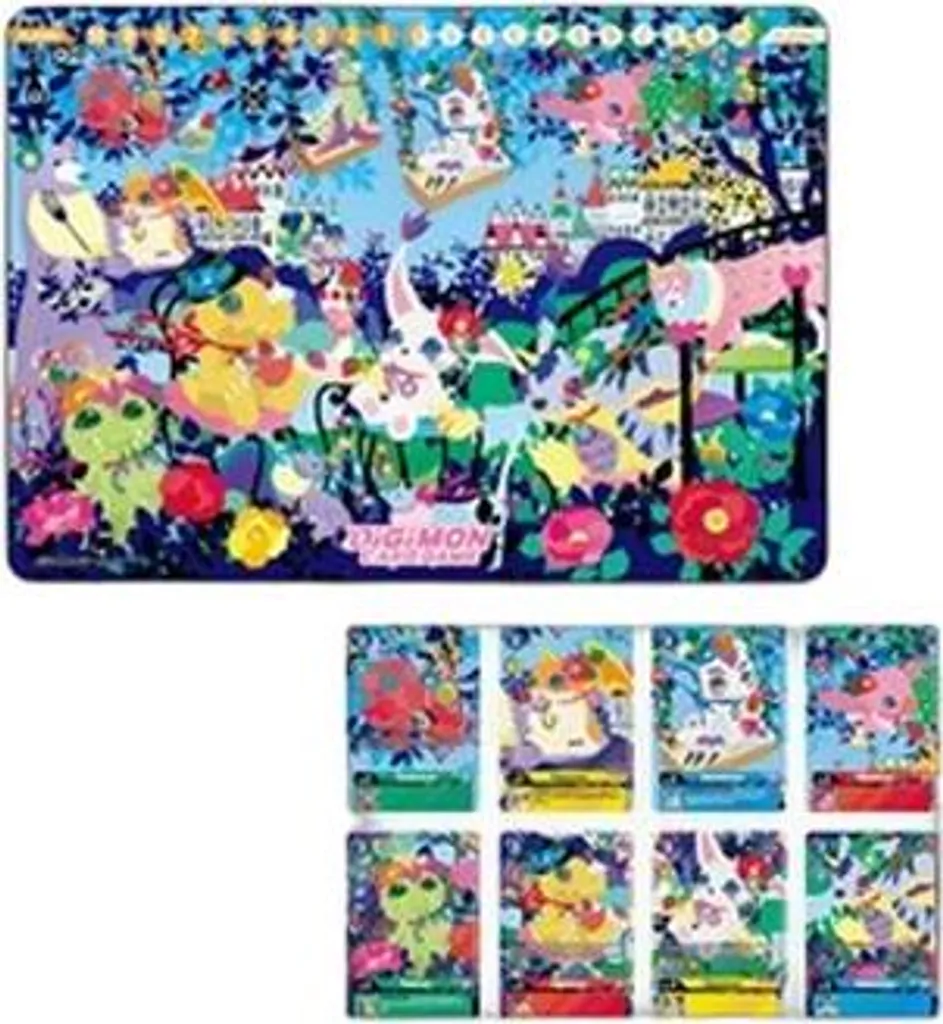 Tapis de Jeu Digimon Floral Fun avec Set de Cartes de Collection TCG
