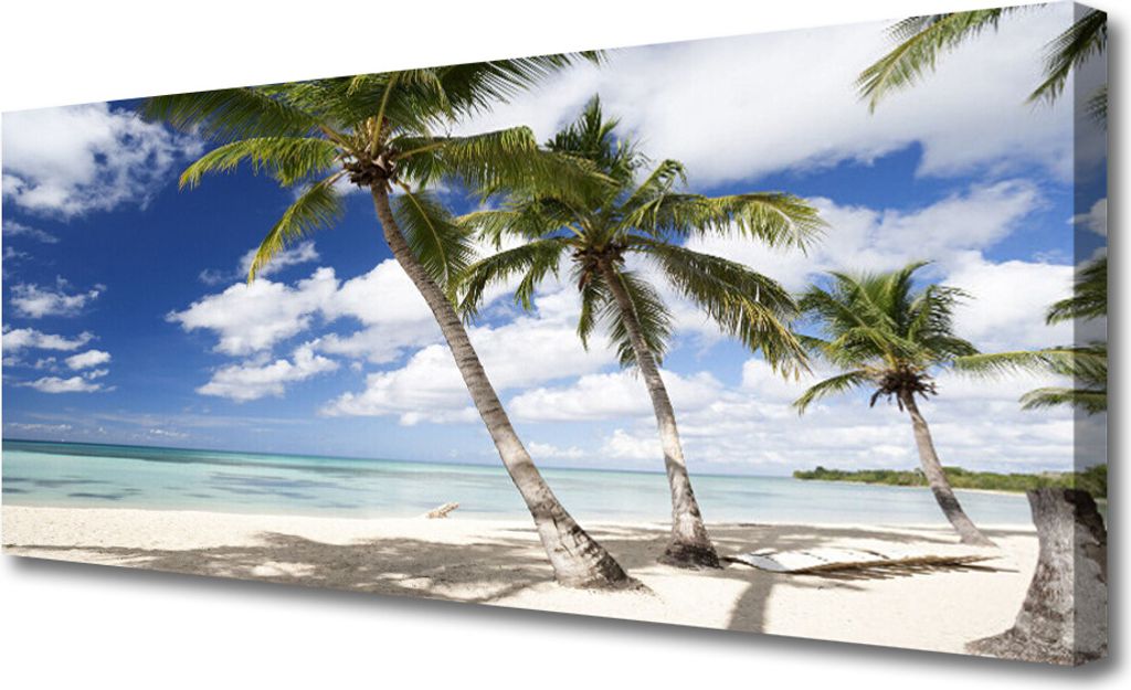 Tulup Leinwand-Bilder 125x50 Wandbild Canvas Kunstdruck Meer Strand Palmen Landschaft